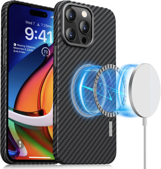 Coque magnétique carbone élégance compatible Magsafe pour iPhone 16